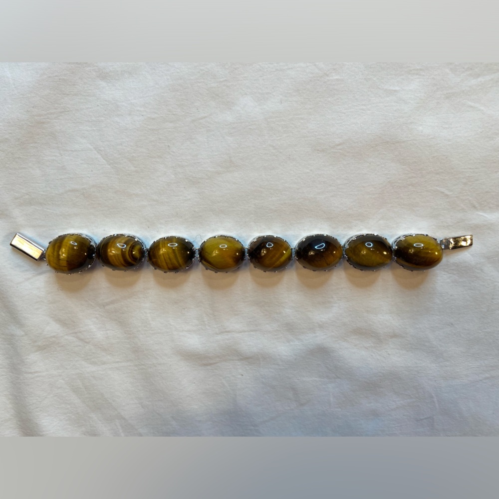 Tigers Eye Bracelet, Silver‎ tone, 7”